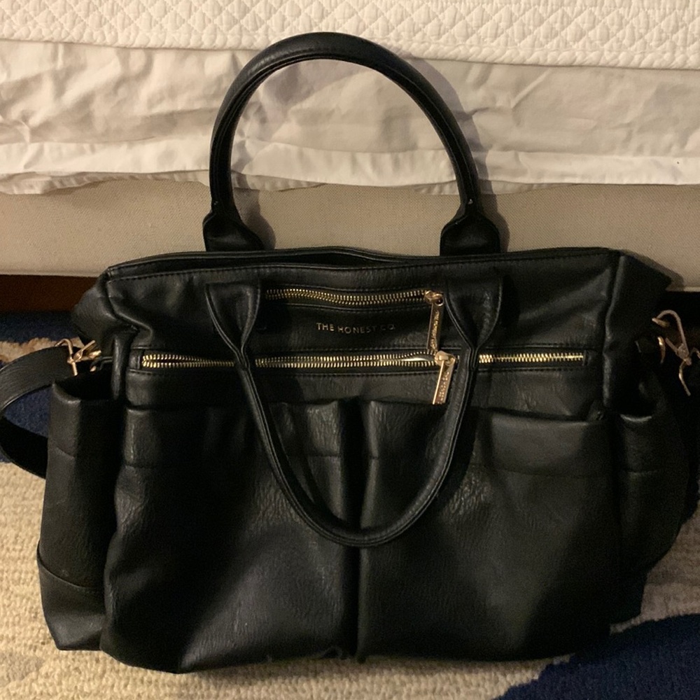 Honest Company Everything vegan leather baby bag tote in black